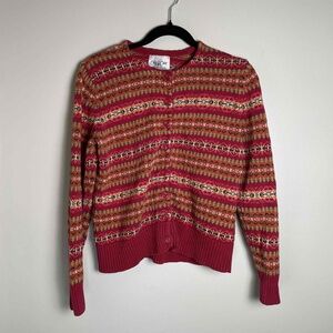 Carly St. Claire Red Multi-Pattern Crewneck Cardigan